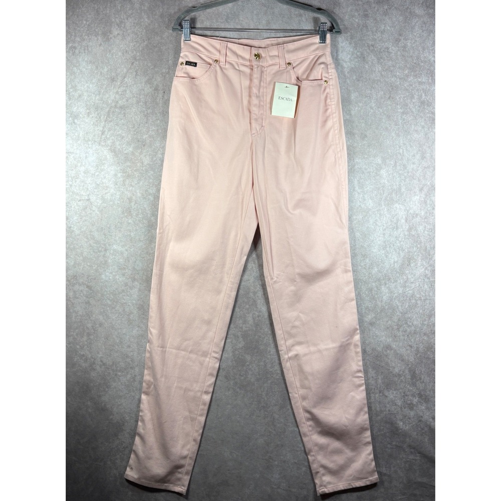 Vintage Escada Pants Womens 38 Pink Denim High Rise Slim Leg Made in Italy NEW